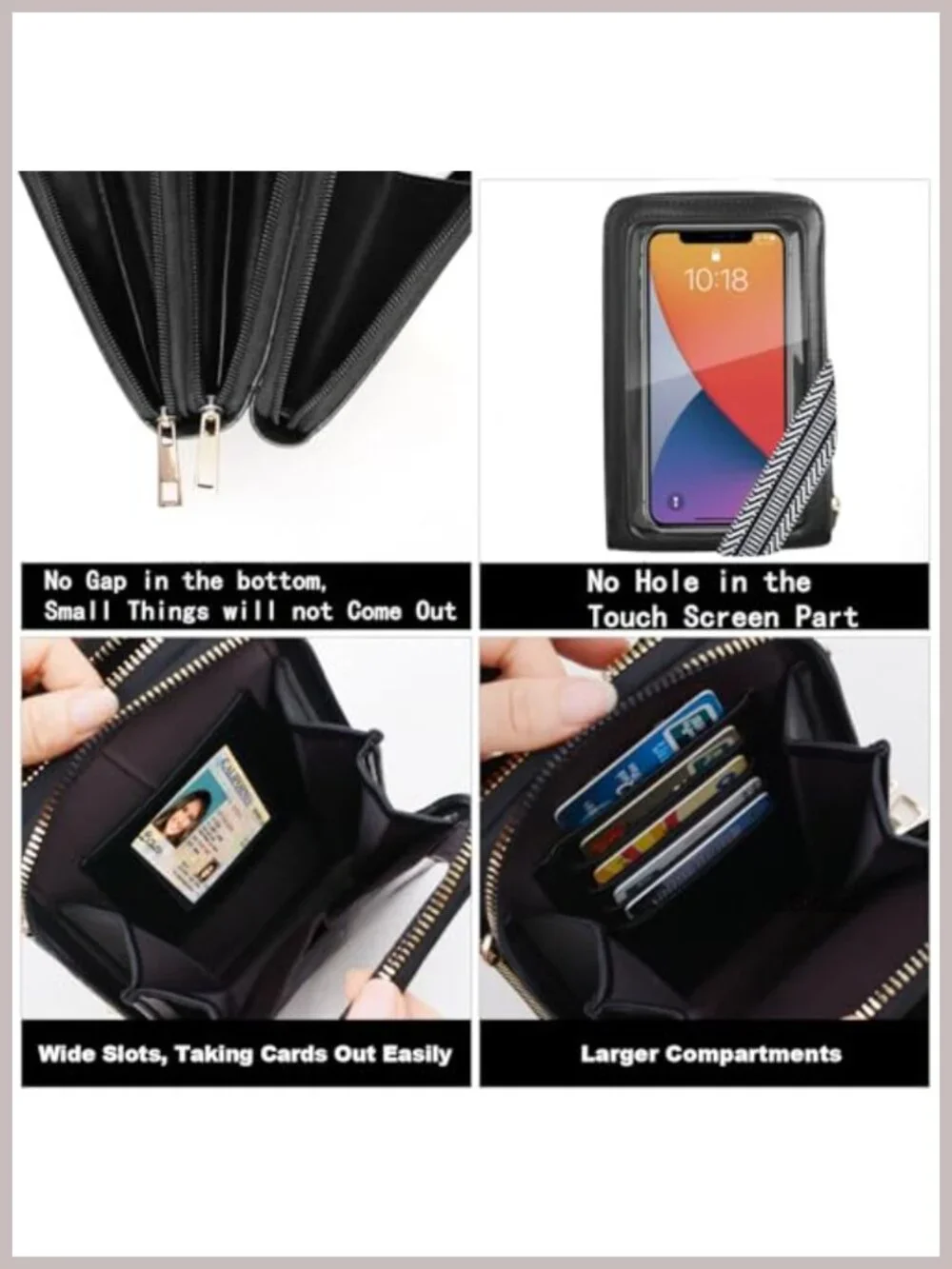 Women's Crossbody Phone Purse RFID Blocking Wallet Touch Screen Faux Leather